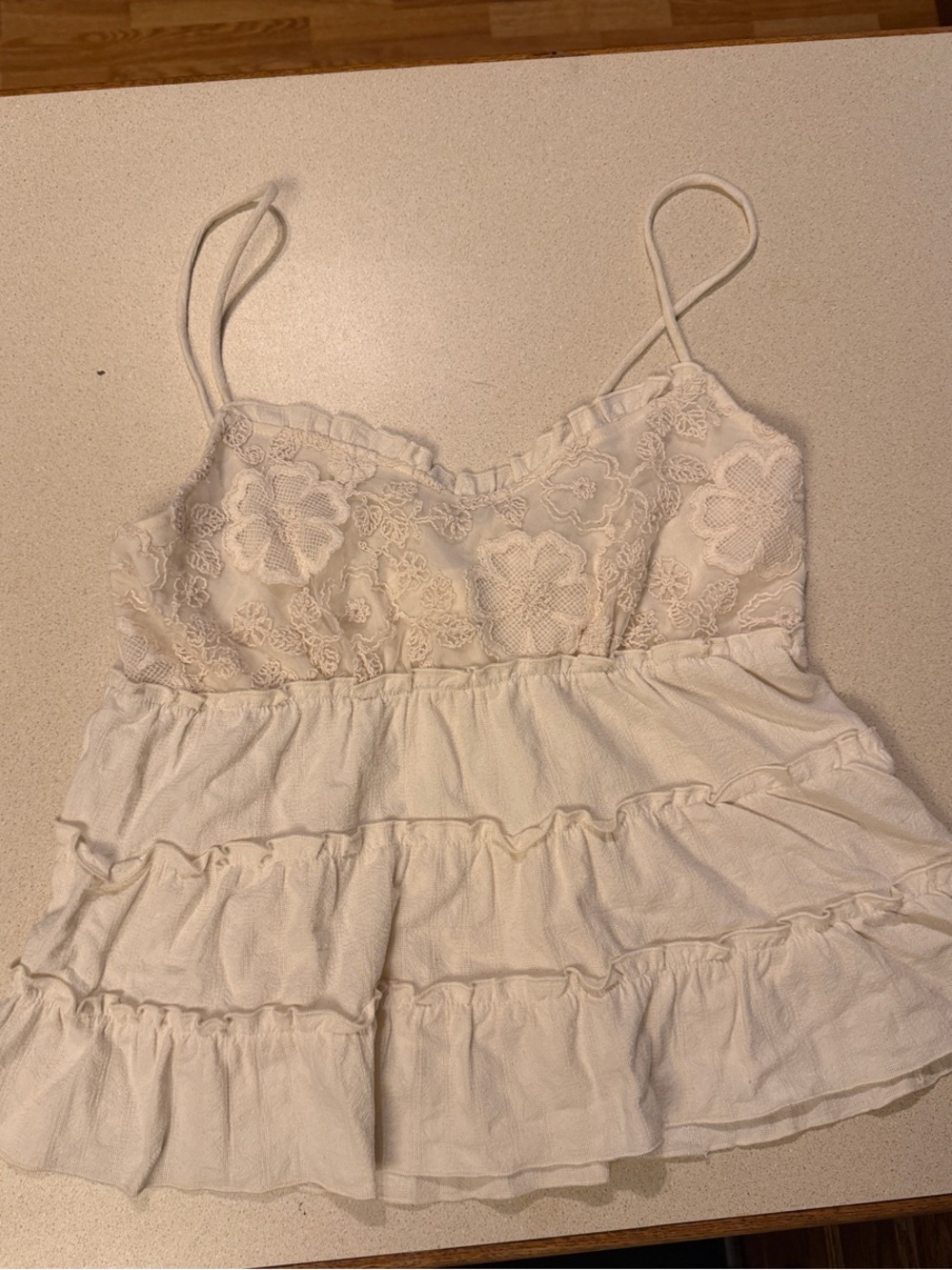 Women's White Lace Tiered Spaghetti Strap Camisole